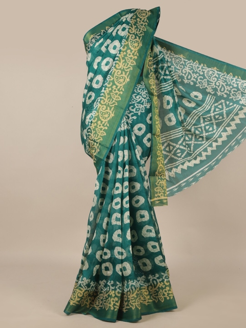 

Pothys Green & White Batik Zari Saree