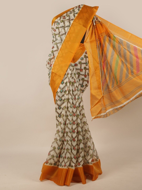 

Pothys Cream-Coloured & Yellow Printed Saree
