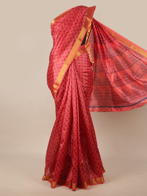 

Pothys Pink & Gold-Toned Cotton Blend Ethnic Motifs Zari Saree