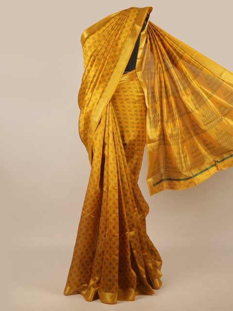 

Pothys Mustard Ethnic Motifs Cotton Blend Saree