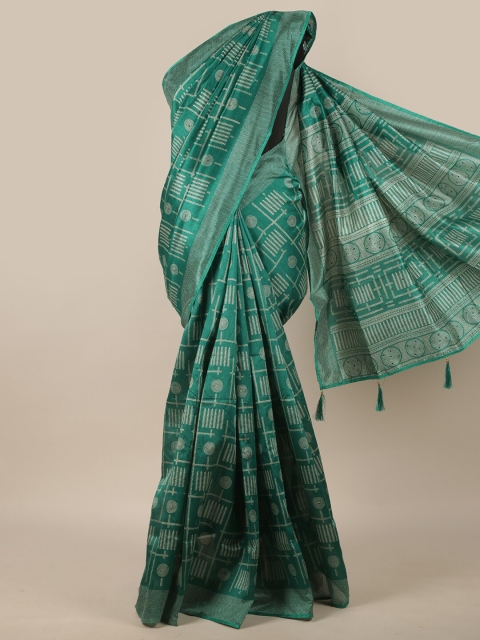 

Pothys Green & Off White Geometric Printed Saree