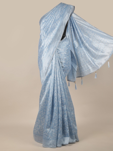 

Pothys Blue & White Cotton Blend Ethnic Motifs Saree
