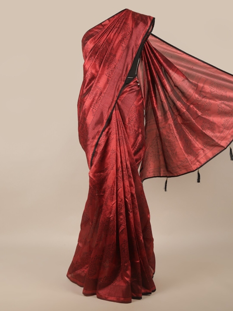 

Pothys Rust Red & Black Ethnic Motifs Cotton Blend Saree