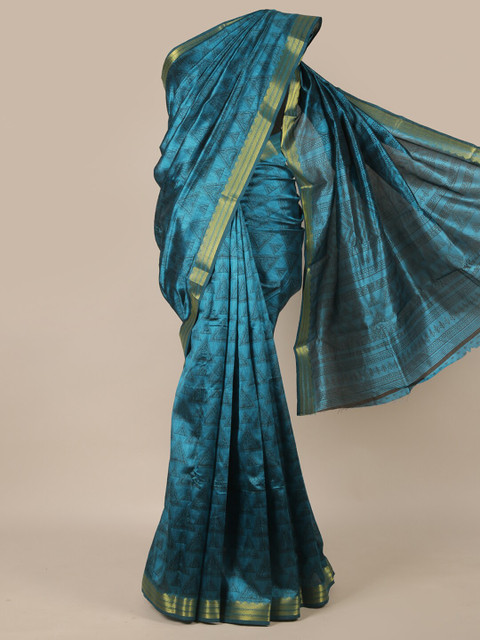 

Pothys Blue & Gold-Coloured Geometric Printed Zari Saree