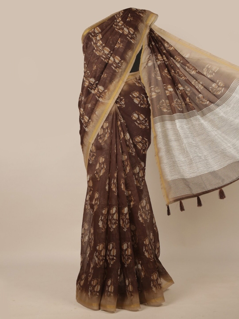 

Pothys Brown & White Ethnic Motifs Jute Silk Saree