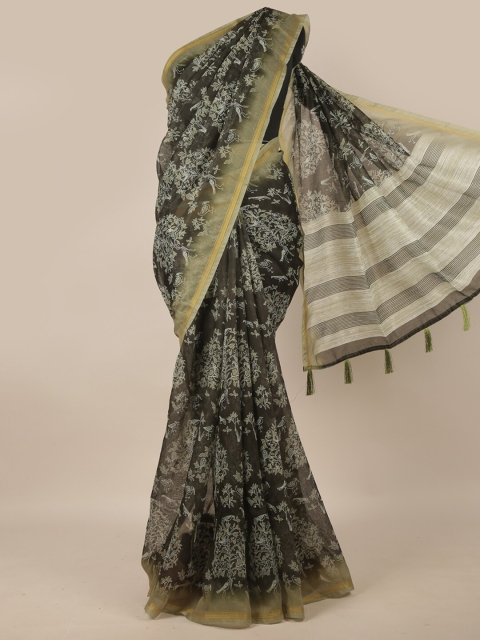 

Pothys Green & White Floral Zari Jute Silk Saree