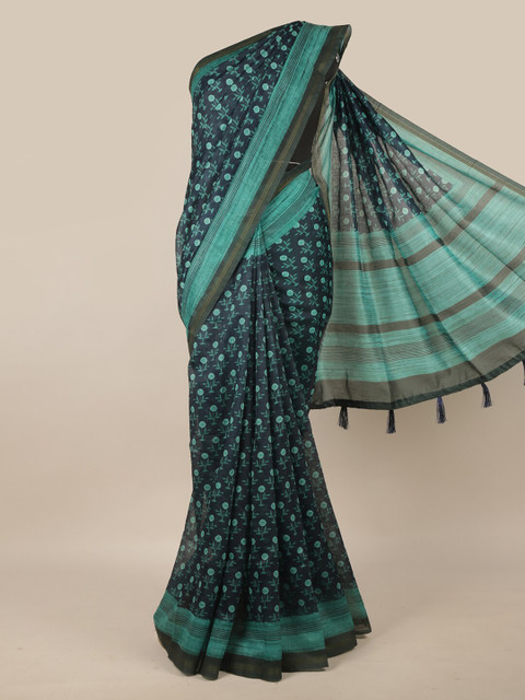 

Pothys Navy Blue & Green Floral Jute Silk Saree