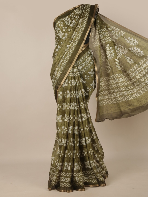 

Pothys Green & White Ethnic Motifs Zari Jute Silk Saree