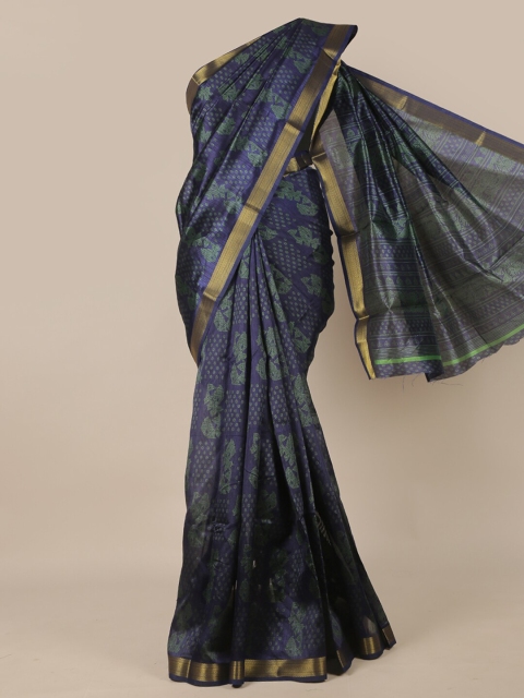 

Pothys Navy Blue & Green Ethnic Motifs Zari Saree