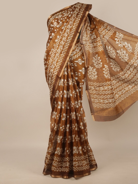 

Pothys Brown & White Floral Zari Jute Silk Saree