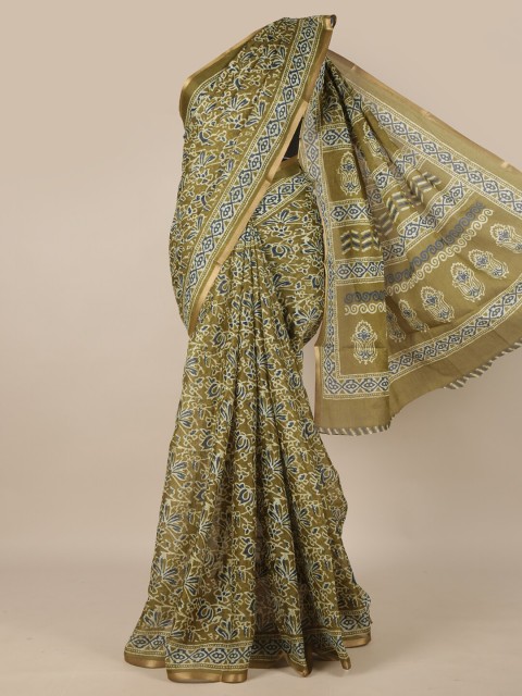 

Pothys Green & Blue Floral Jute Silk Saree
