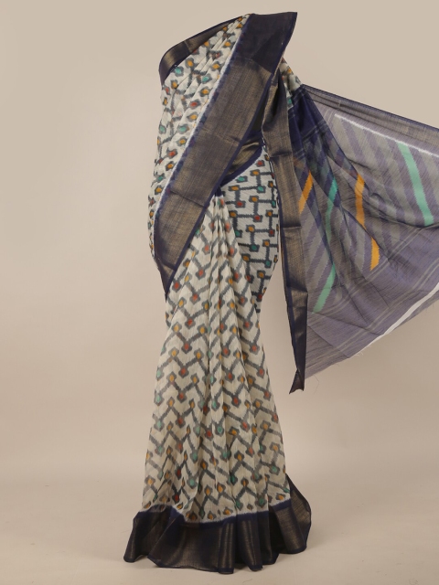 

Pothys Cream-Coloured & Blue Printed Saree