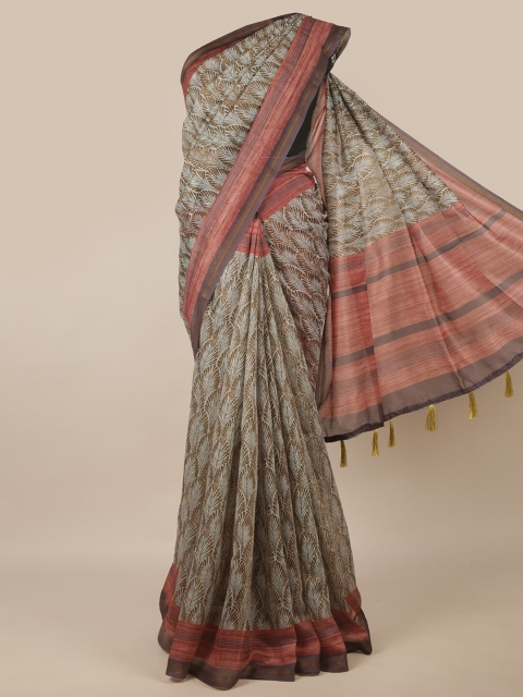

Pothys Grey & Olive Green Ethnic Motifs Jute Silk Saree