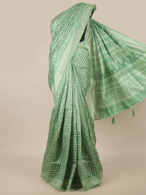 

Pothys Green Geometric Printed Cotton Blend Saree