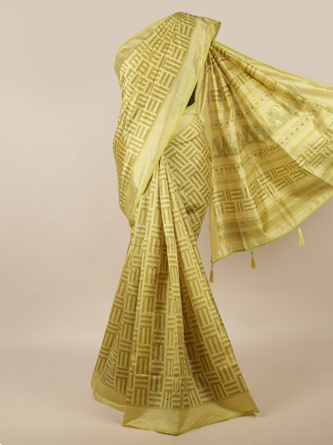 

Pothys Green & Off White Cotton Blend Saree