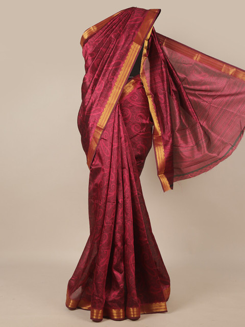 

Pothys Pink & Maroon Ethnic Motifs Zari Saree