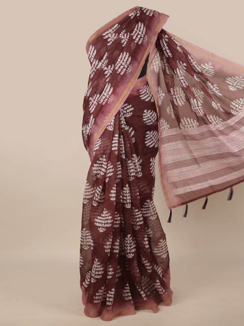 

Pothys Maroon & Off White Ethnic Motifs Jute Silk Saree