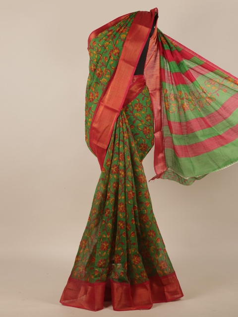 

Pothys Green & Pink Floral Printed Zari Saree