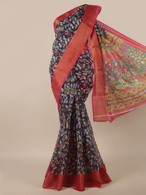 

Pothys Navy Blue & White Floral Zari Saree