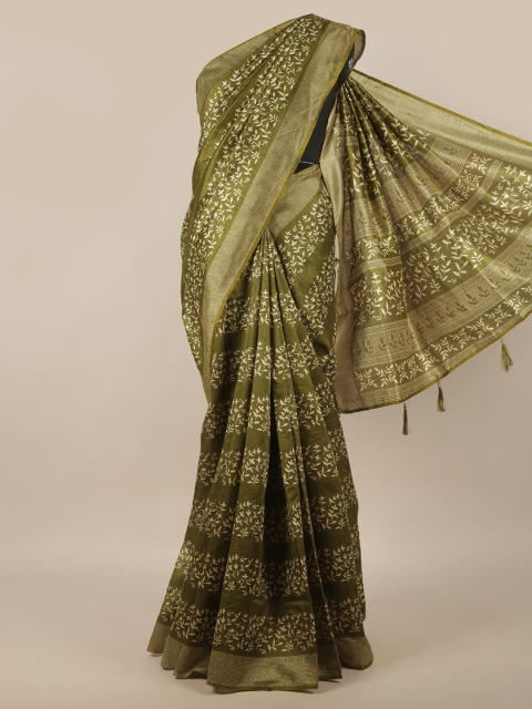 

Pothys Olive Green & White Floral Saree