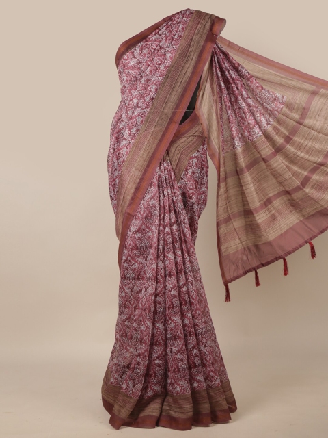 

Pothys Mauve & Brown Ethnic Motifs Jute Silk Saree