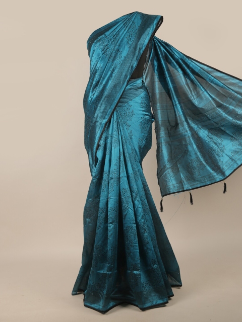 

Pothys Blue & Black Floral Beads & Stones Saree