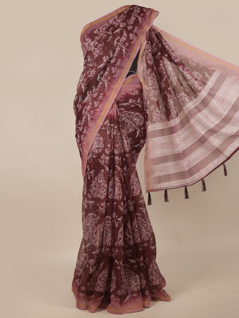 

Pothys Maroon & Pink Floral Printed Zari Jute Silk Saree