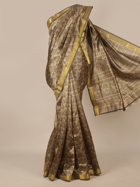 

Pothys Brown & Beige Geometric Printed Zari Saree