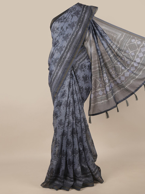 

Pothys Blue & Black Floral Jute Silk Saree