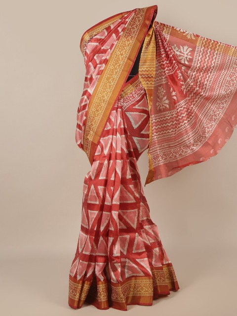 

Pothys Peach-Coloured Printed Cotton Blend Saree, Gold