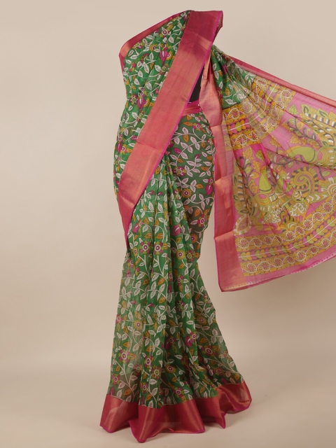 

Pothys Green & Red Floral Zari Saree
