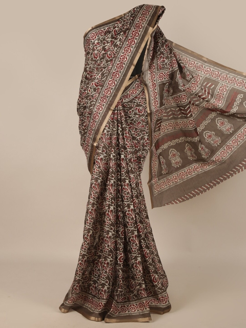 

Pothys Brown & White Floral Jute Silk Saree