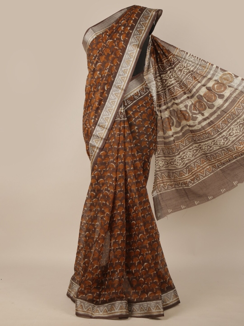 

Pothys Brown & Orange Ethnic Motifs Zari Saree