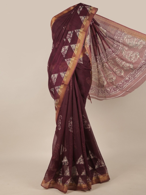 

Pothys Purple & White Cotton Blend Saree