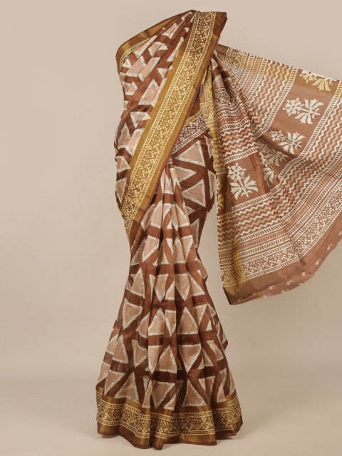 

Pothys Brown & White Zari Cotton Blend Saree