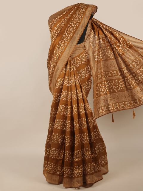 

Pothys Brown & Off White Ethnic Motifs Cotton Blend Saree