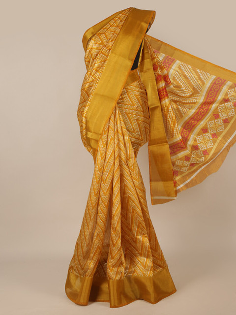 

Pothys Mustard & White Ethnic Motifs Zari Saree