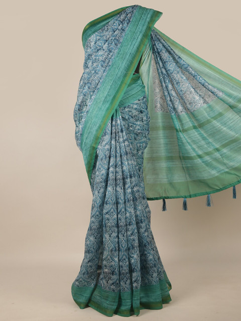 

Pothys Blue & Green Ethnic Motifs Zari Jute Silk Saree