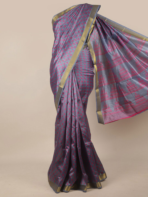 

Pothys Grey & Pink Ethnic Motifs Printed Zari Saree