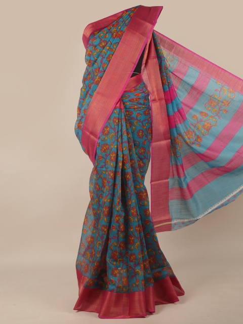

Pothys Blue & Pink Floral Saree