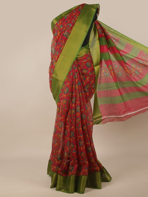 

Pothys Red & Green Floral Printed Zari Saree