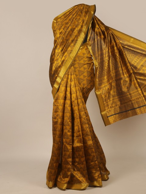 

Pothys Mustard Yellow & Gold-Toned Ethnic Motifs Zari Saree