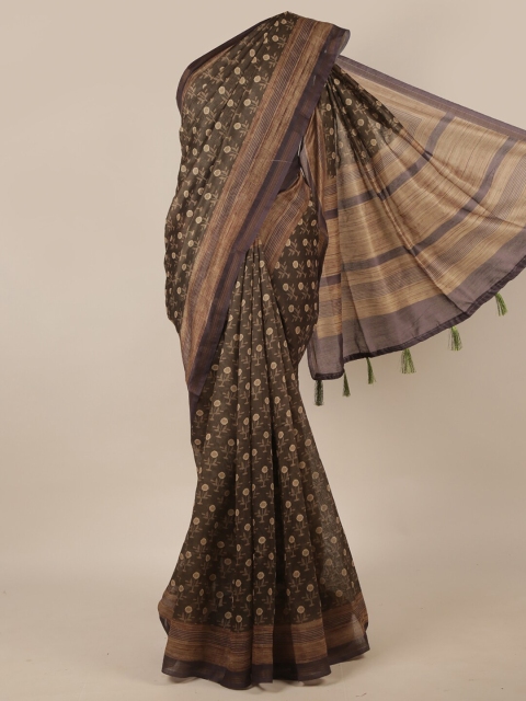 

Pothys Brown Floral Jute Silk Saree