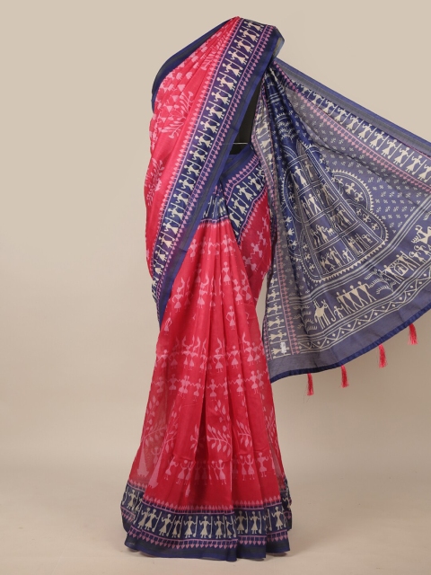

Pothys Pink & Navy Blue Ethnic Motifs Jute Silk Saree