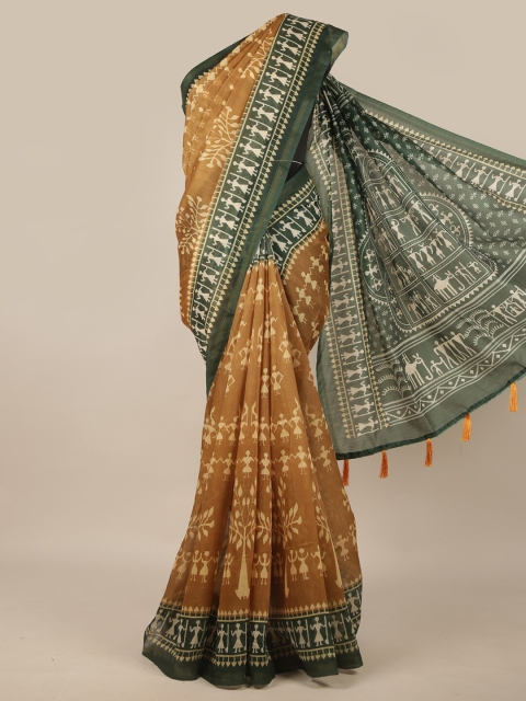 

Pothys Mustard & Green Warli Jute Silk Saree