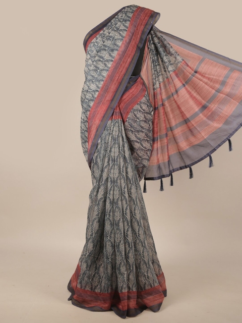 

Pothys Navy Blue & Beige Ethnic Motifs Jute Silk Saree