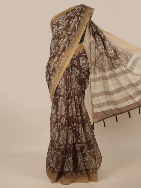 

Pothys Brown & Beige Floral Printed Jute Silk Saree