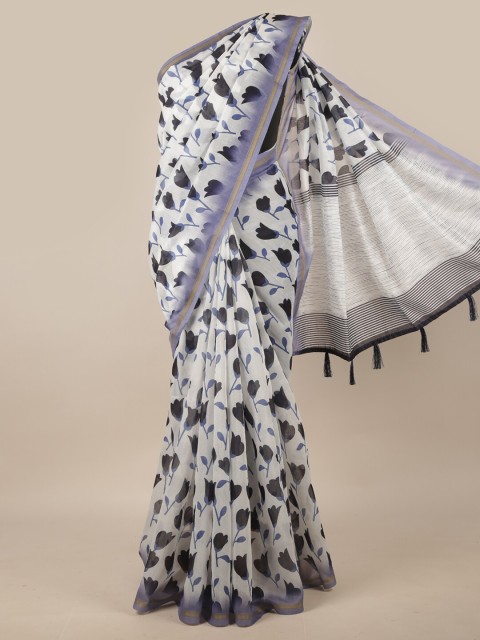 

Pothys Off White & Black Floral Jute Silk Saree