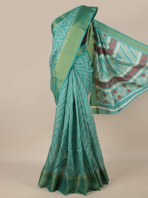 

Pothys Green & Off White Geometric Printed Zari Saree