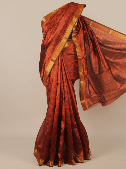 

Pothys Rust Woven Design Patchwork Saree